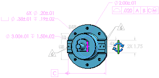 SOLIDWORKS MBD Você pode controlar como as anotações são exibidas durante a rotação dos modelos.