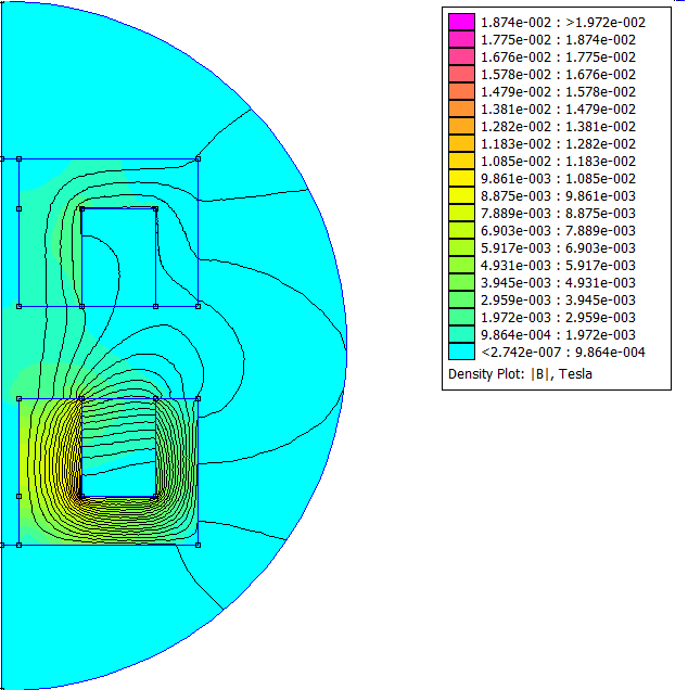 Figura 5.6 - Núcleo do tipo Pot, com 25 espiras, com entreferro de 7.6mm Figura 5.7 - Núcleo do tipo Pot, com 25 espiras, com entreferro de 14.
