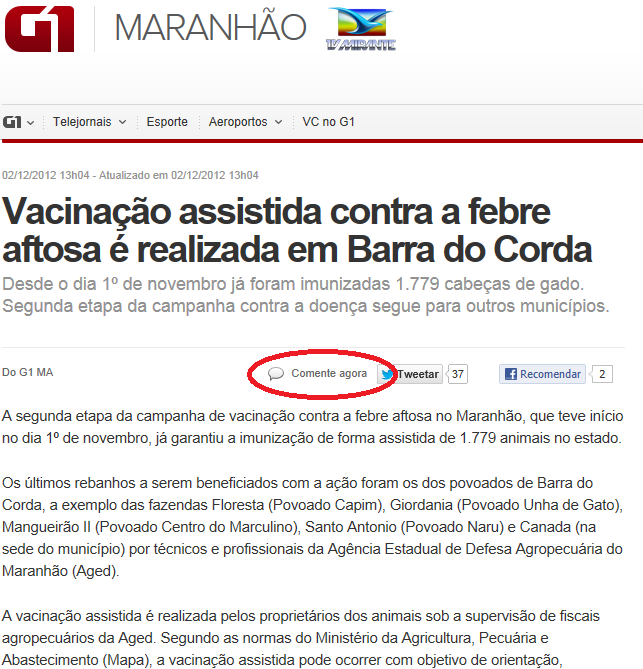 Fig.3 Comente agora Fonte: g1.globo.com/ma/maranhao em 02/12/2012.