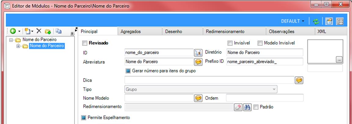 As informações do Parceiro nunca devem ser cadastradas na raiz do sistema.