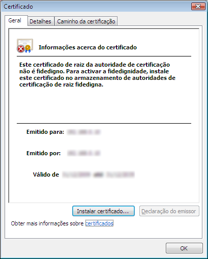 17 Configuração dos ajustes de rede [Rede] 4. Clique em Instalar certificado.