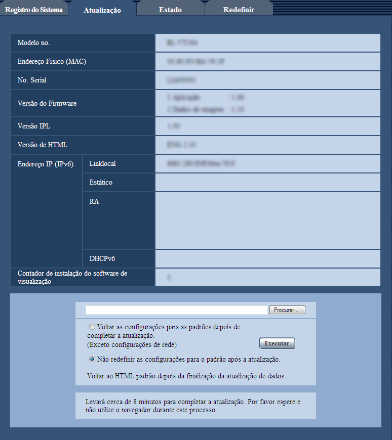 19 Manutenção da câmera [Manutenção] [Descrição] As descrições sobre o registro do sistema serão exibidas. Consulte a página 217 para informações adicionais sobre os registros do sistema. 19.