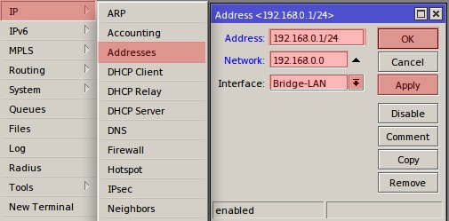 Network: Não há necessidade de preencher esse campo. Ao aplicar as configurações ele atribuirá corretamente a rede. Interface: Selecione a bridge Bridge-LAN.
