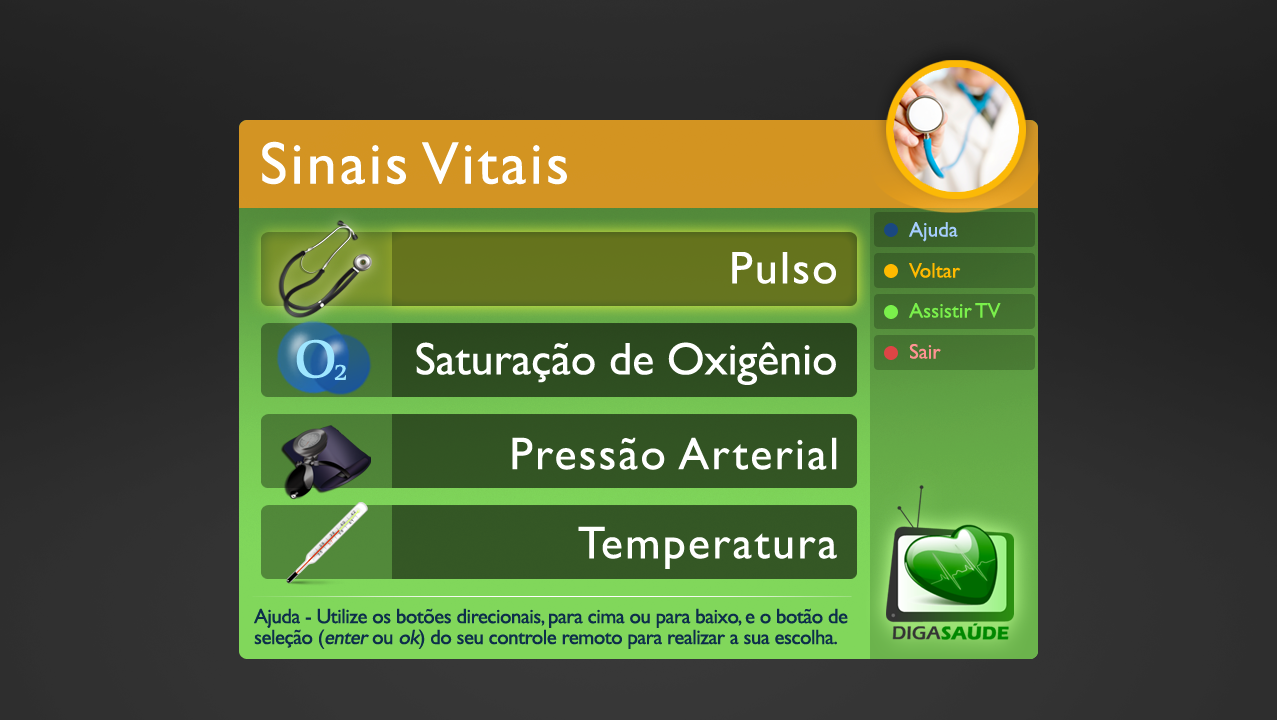 103 A Figura 36 ilustra a tela da funcionalidade Sinais Vitais. Ela contém dois botões, um para iniciar a verificação de Sinais Vitais e outro para visualizar o histórico de sinais vitais verificados.