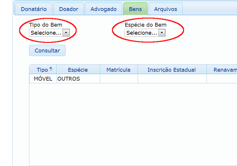 ITCD Imposto sobre a Transmissão Figura 29 Advogado Para salvar os dados de advogado clique no botão Salvar. BENS Nesta etapa serão solicitados os dados dos bens.