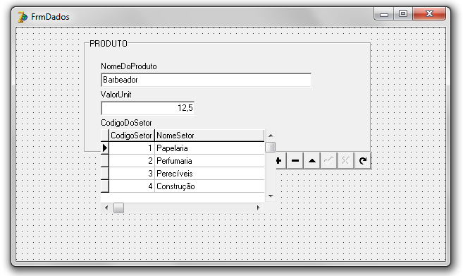 Para uma melhora visual, posicionaremos a DBGrid acima da DBEdit do código e teremos este resultado: Codificaremos também a DBEdit responsável pelo nome do produto usando a função UpperCase do