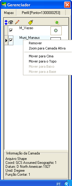 6.3 - AREA DE DESENHO Ao selecionar uma camada no gerenciador de objetos, a coluna Visível do mapa ficará marcada como ativa para visualização das informações na área de desenho. 6.