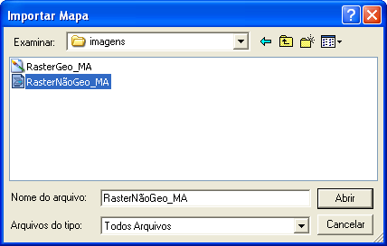 6.11.2 IMPORTAÇÃO DE ARQUIVOS RASTER Para importar arquivos Raster deve-se ter um arquivo em formato compatível com os tipos descritos a seguir: Tipo de Arquivo BPM Windows bitmap ERDAS IMAGINE BIL