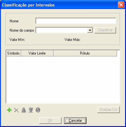 Selecione o tipo Graduação no Intervalo na lista de tipos apresentada e pressionar o botão Ok; Digite um nome para a classe que será criada na caixa