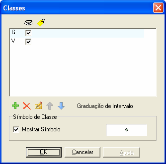 Uma nova linha será adicionada na lista de classes com a letra V de Valor no Intervalo na primeira coluna e as demais colunas vazias.