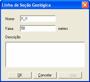 Digite o nome da seção que será criada na caixa de texto Nome ; Digite a distância máxima da linha que será utilizada para selecionar os pontos na caixa de texto Distância.