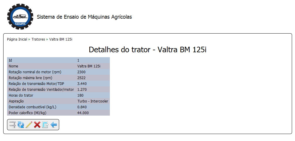 12 5.5 Alterar trator Figura 17 Tela de alteração de dados de um trator Apresenta o formulário de alteração dos dados de um trator já cadastrado.