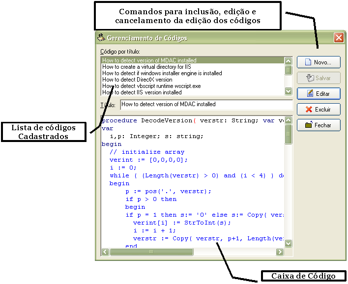 vb Inno Script Conversor 6 10 Adicionar e Gerenciar de Códigos Pconforme a figura abaixo. ara adicionar um código é necessário adiciona-los.