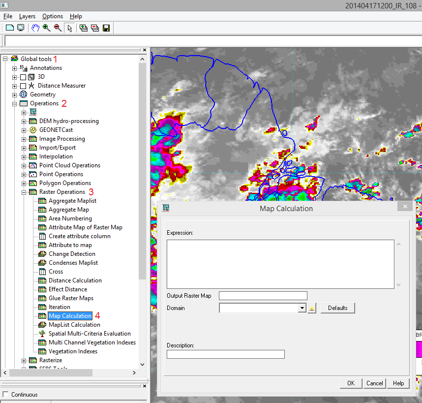 Figura 36: Abrindo a janela Map Calculation No campo Expression, introduza a fórmula desejada.