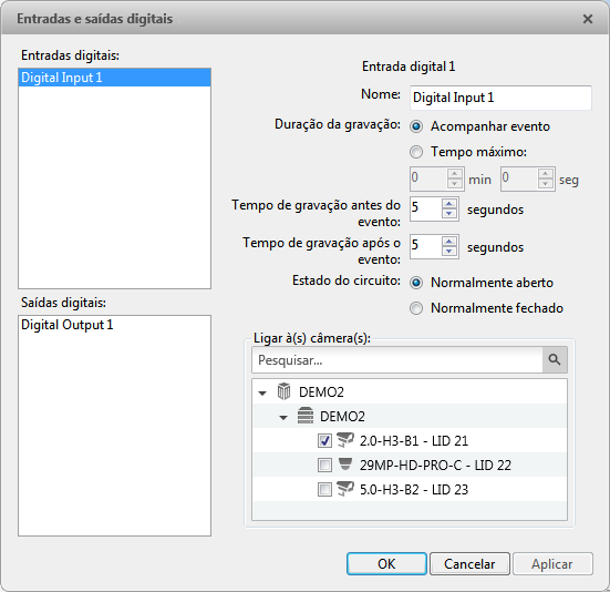 Gerenciand um Lcal Cnfigurand Entradas Digitais 1. Na guia Cnfiguraçã, selecine uma câmera e, em seguida, clique em. 2. Na área Entradas Digitais, selecine uma entrada. Figura A.