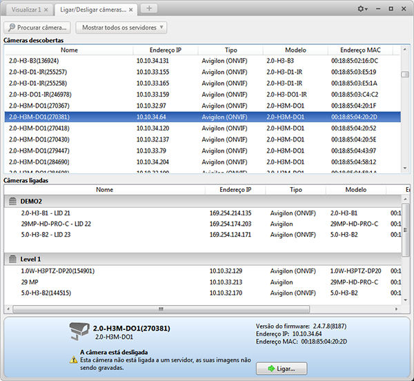 Gerenciand um Lcal Figura A. Guia Cnectar/Descnectar Câmeras 2. Na área Câmeras Descbertas, selecine uma câmera e clique em Cnectar.