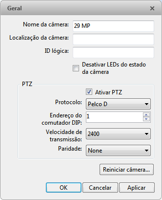 Gerenciand um Lcal Cnfigurand a Identidade da Câmera Na caixa de diálg Geral, é pssível dar um nme à câmera, descrever a lcalizaçã dela e dar a ela uma ID lógica.