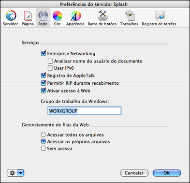 UTILIZAÇÃO DO WEB QUEUE MANAGER 35 Configuração do Painel de controle TCP/IP Use o painel de controle TCP/IP para criar um endereço na Internet para o Splash RPX-ii.