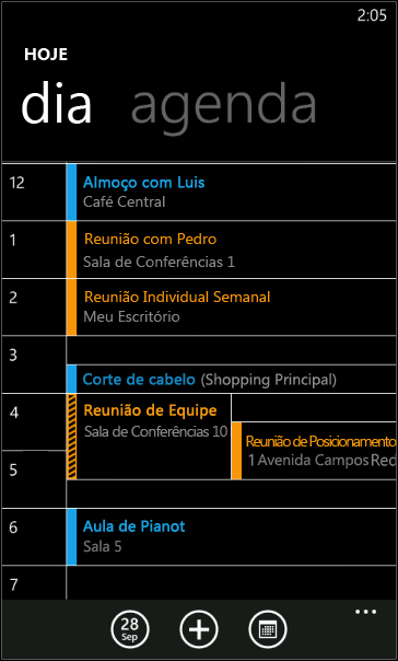 Exibições de calendário Novidade e Aperfeiçoado! Visualize a sua agenda em um relance. Obtenha uma visão geral rápida das suas futures reuniões e compromissos com o novo modo de exibição de Agenda.