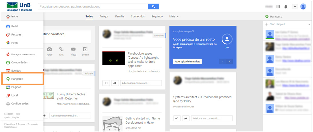 3.1) Iniciando um Hangouts On Air no Google+ Para acessar o Hangout On Air, é necessário que o usuário esteja logado em seu perfil da rede social Google+.
