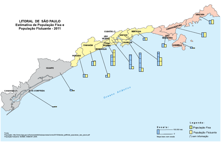 Convênio Petrobras Instituto Pólis Relatório nº 6 Mapa. Municípios do litoral paulista: População fixa e flutuante para o ano de 2011.