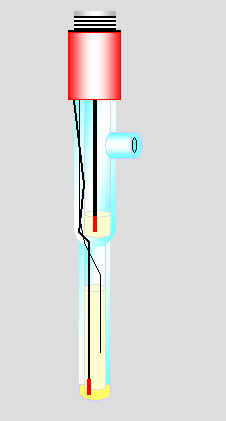Figura 127 - Componentes do eletrodo de vidro Uma fina camada de vidro especial, sensível aos íons H+, está na extremidade do tubo de vidro.