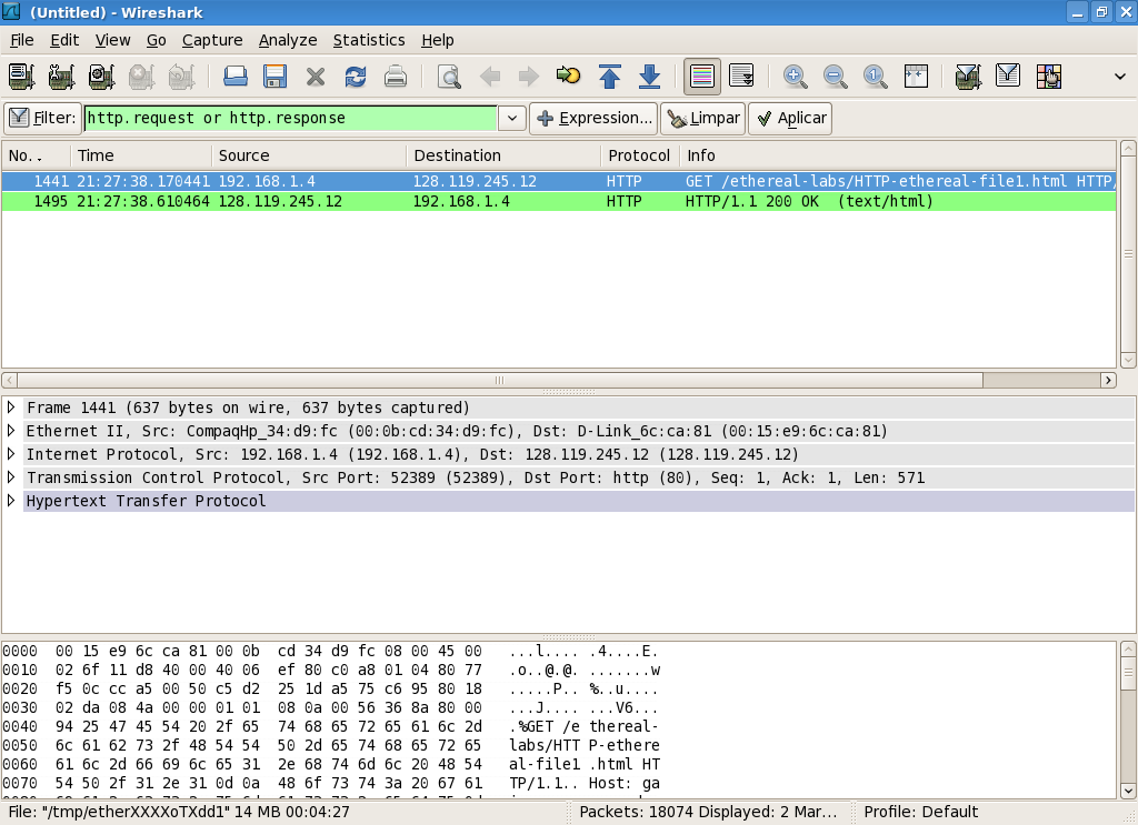 Figura 1. Janela do navegador. A janela do Wireshark deve estar parecida com a janela exibida na figura 2.