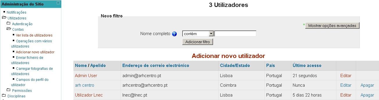 Para além da forma de autenticação utilizada pelos utilizadores para aceder à plataforma, é possível gerir as contas dos utilizadores, bem como os perfis existentes (Figura 6). Figura 6.