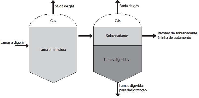 Na Figura 14 apresenta-se um diagrama esquemático de um processo de estabilização anaeróbia em dois estágios.