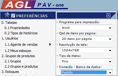 3. Menu preferências Um novo menu nomeado de Preferências foi desenvolvido para auxiliar o usuário.