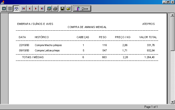 6.2.1 Compras de Animais a) Compras de Animais Mensal Esta opção (Fig.