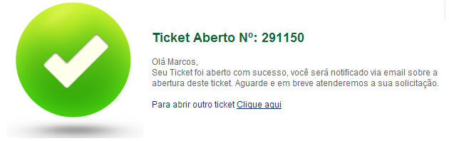 Clicando em Sim o sistema voltará a página inicial, caso contrário o ticket será aberto da seguinte maneira.