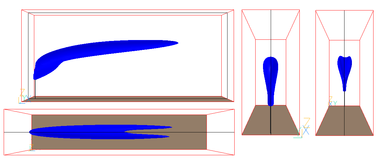 (a) (c) (d) (b) Figura 19. Dispersão da pluma formada pela emissão de CO. Superfície de Fração Mássica 9 ppm.