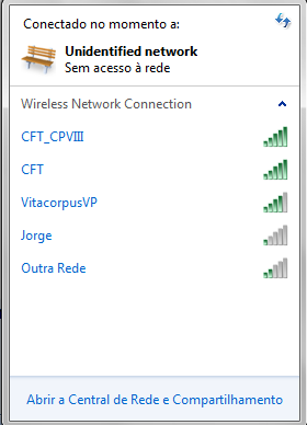 Ao clicar sobre o ícone de redes sem fio, próximo ao relógio, a seguinte tela deverá ser