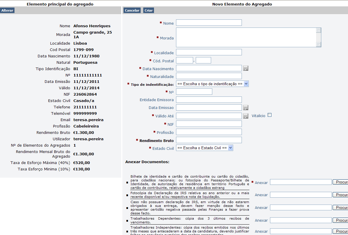 Candidatura 2. Dados do Agregado 1.