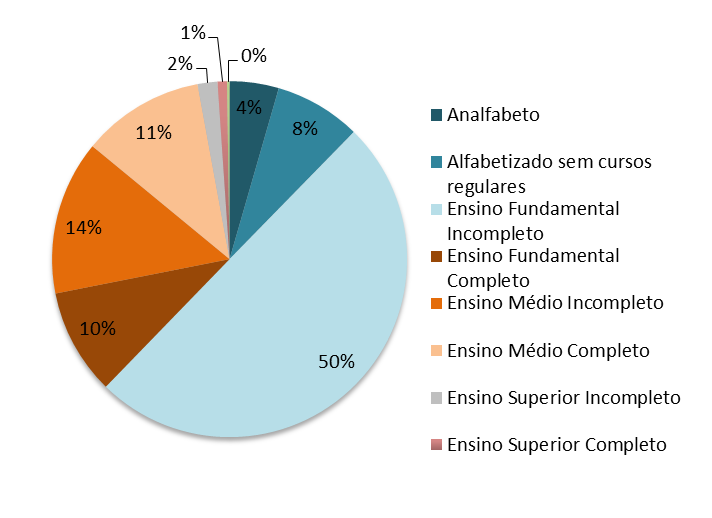 Figura 24 - Escolaridade das mulheres privadas de liberdade. Brasil. Junho de 2014 Em relação ao grau de escolaridade, este se apresenta baixo no geral da população prisional.