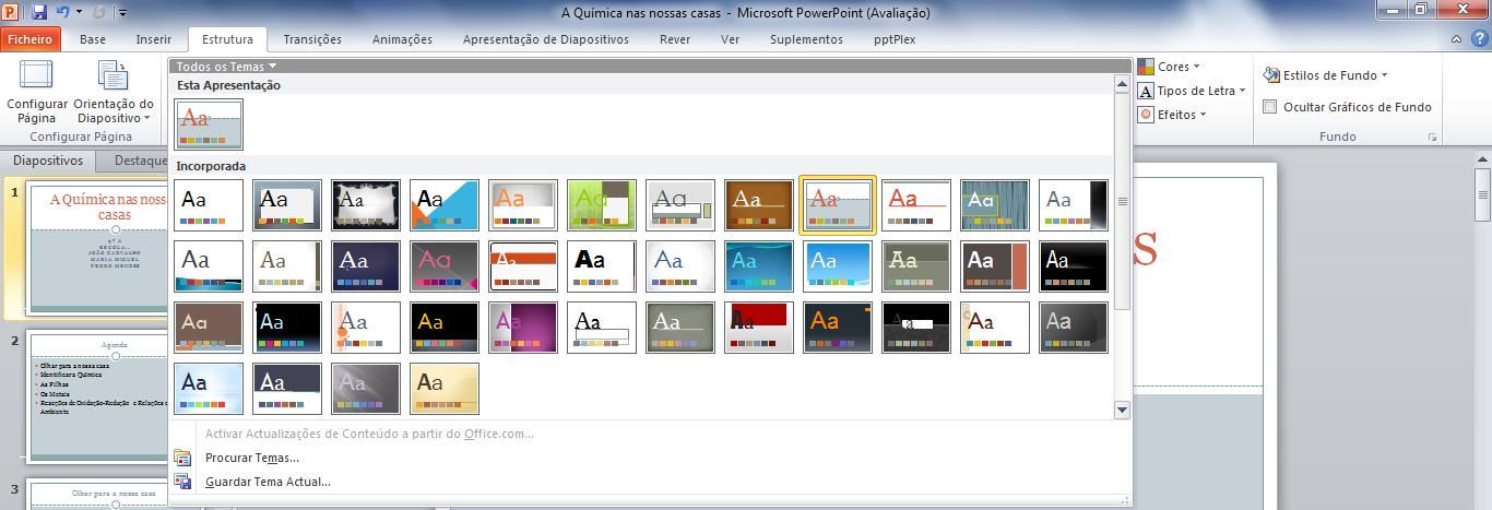 Microsoft Office 2010 Passo-a-passo para Professores Criar uma Apresentação com o PowerPoint 2010 Defina um tema Abra o PowerPoint.
