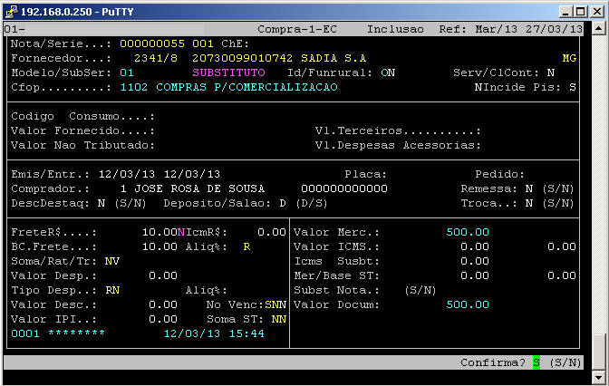 44 Verificar o ICMS a ser debitado na saída ou creditado na entrada. Definir a CST, CFOP e Código de Produto, quando for registro de entrada.