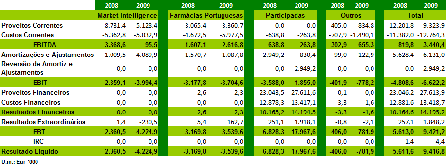 Análise Económico-Financeira das Contas Individuais A análise económica das contas individuais irá ser desenvolvida com base no quadro seguinte, que apresenta os custos e proveitos dos principais