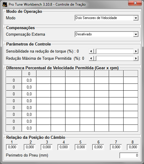 Controle de Tração Em Modo, selecione entre: Sem sensor de velocidade: A ECU monitora a taxa de variação da rotação do motor.