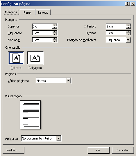 Layout da página A guia Layout da página oferece as opções para que a página possa ser configurada de acordo com o documento desejado.