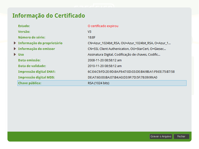 2 Menu IDs Digitais 19 Figura 25: Ver detalhes de ID Digital: O Certificado expirou. Para mais informações acerca da expiração de certificados, consultar a Secção 2.4.