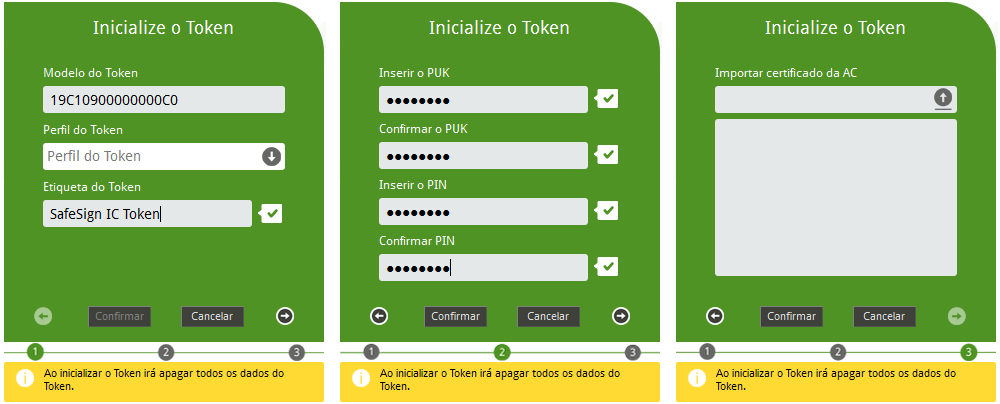 3 Menu Token 33 Figura 45: Utilitário de Token: Inicializar Token Para inicializar o Token, clique Token > Inicializar Token (como demonstra a figura acima) Quando o seu token de teste já tiver sido