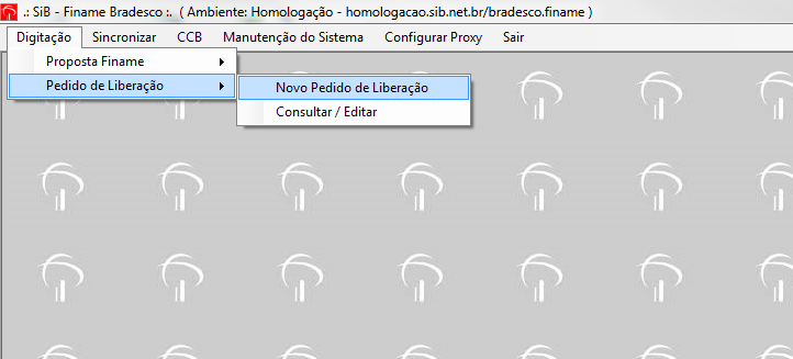 2. ACESSO AO CADASTRAMENTO DO PEDIDO DE LIBERAÇÃO Acessar a Aba Digitação, na opção. Clicar na opção Novo no Menu.