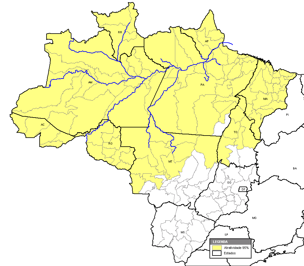 Bacia Amazônica Relatório Técnico 2.2.4 Área de Influência Final A Figura 6 mostra as microrregiões mais atrativas que, juntas, representam 95% do total das Atratividades.