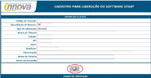 É importante observar que em alguns casos, o código de usuário poderá ser negativo (-). Este sinal (-) faz parte da chave e deve ser considerado para que o sistema gere a chave corretamente.