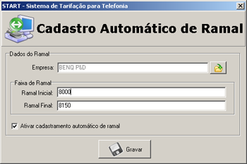 Salve as informações. Cadastro Automático de Ramal: O START permite o cadastro automático do número do Ramal. Se optar por esta função clique em.