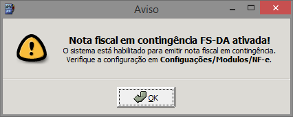 Ao iniciar o módulo Gerencial, a tela a seguir será exibida: FS-DA - Contingência com uso do Formulário de Segurança para Impressão de Documento Auxiliar do Documento Fiscal eletrônico.