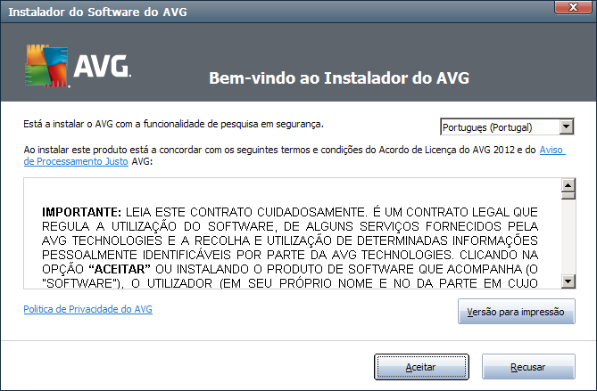 3. Processo de Instalação do AVG Para instalar o AVG no seu computador, precisa de obter o mais recente ficheiro de instalação.