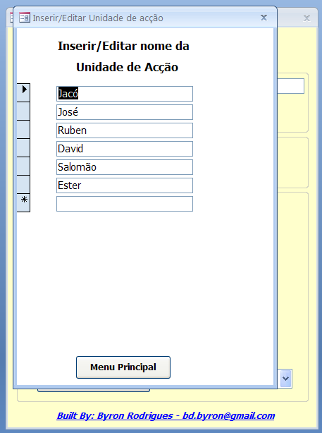 2.2. Botão: Inserir/Editar nome das Unidades de Acção Ao clicar neste botão, é aberto um formulário onde deverá introduzir o nome das Unidades de Acção.